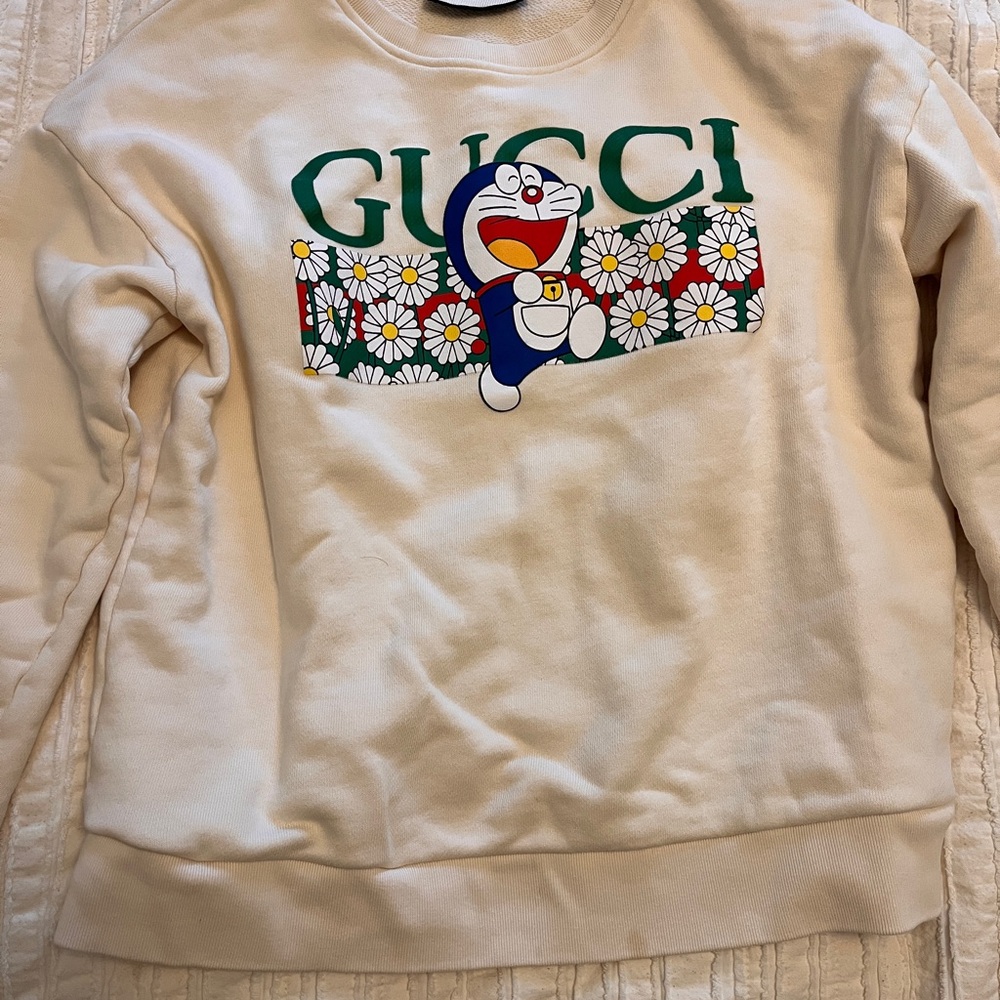 Authentic Gucci Beige Sweatshirt X Doraemon and Floral Design